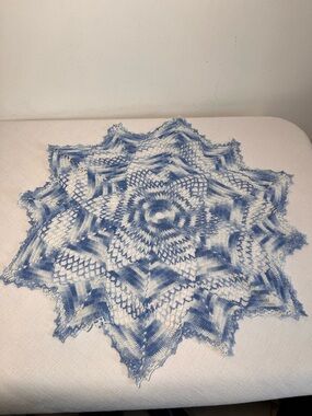 Handmade Blue and White Crochet Star Doily - Decorative Home Accent